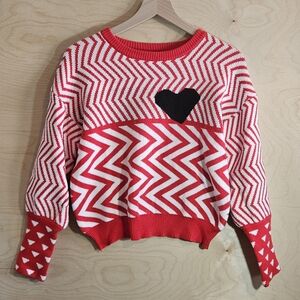 Red and White Heart Pattern Sweater